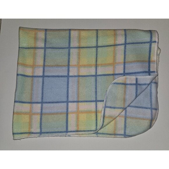 Toys R Us Especially For Baby Blanket Pastel Plaid Blue Yellow Pink Orange - Picture 2 of 8